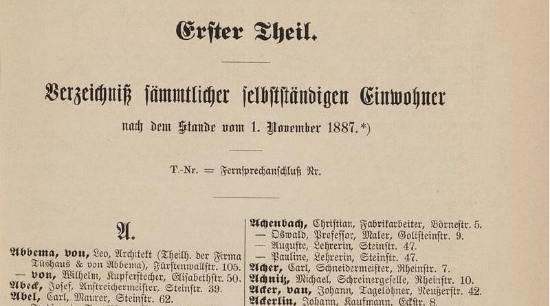 Wassenberg-Namensträger im Düsseldorfer Adressbuch von 1888