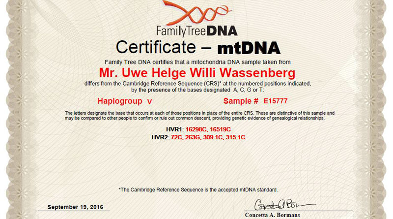 Uwe Wassenberg - mtDNA Haplogruppe V