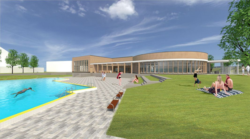 Animation Außenanlage des neuen Mehrgenerationen-Gesundheitsbads in Benrath