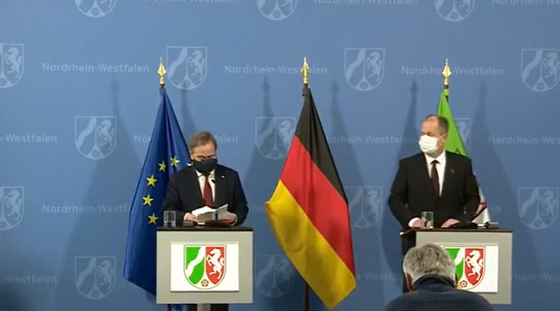 Pressekonferenz zur Lage mit NRW-Ministerpräsident Armin Laschet (CDU) und seinem Stellvertreter Joachim Stamp (FDP) am 11 Dez 2020
